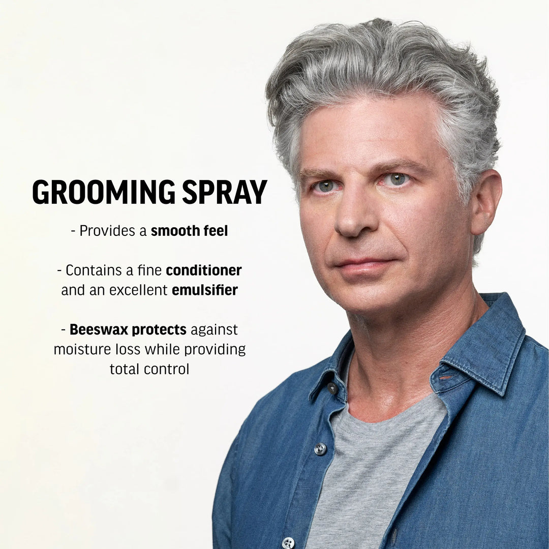 Grooming Spray Benefits: Provides a smooth feel. Contains a fine conditioner and an excellent emulsifier. Beeswax protects against moisture loss while providing total control