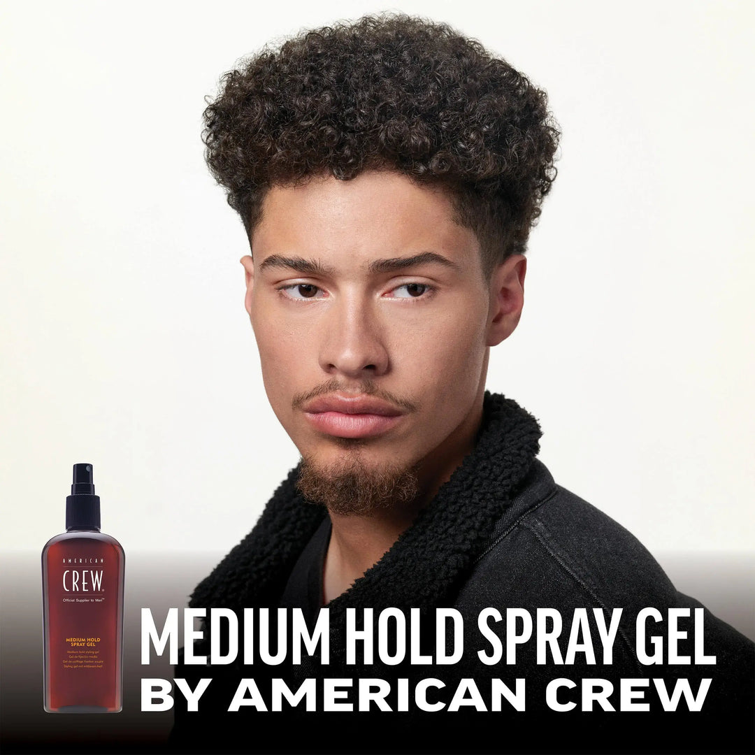 Medium hold spray gel with model
