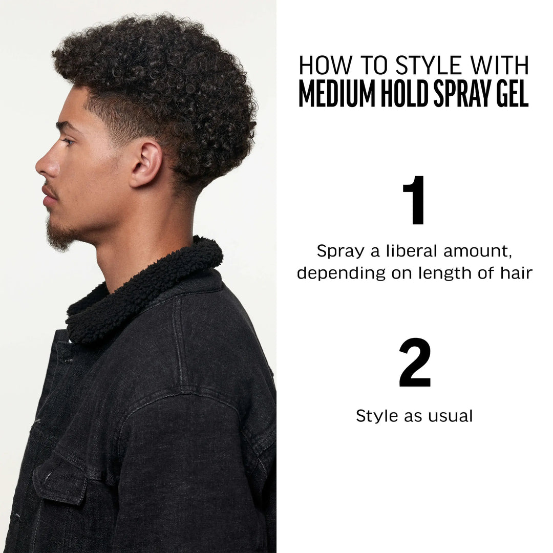 How to Style with Medium Hold Spray Gel. 1 Spray a liberal amount, depending on length of hair. 2 Style as usual