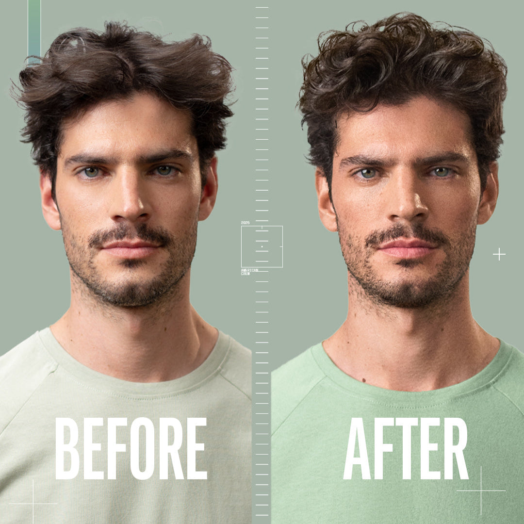 Before and after comparison of a man with styled hair using forming cream gel.