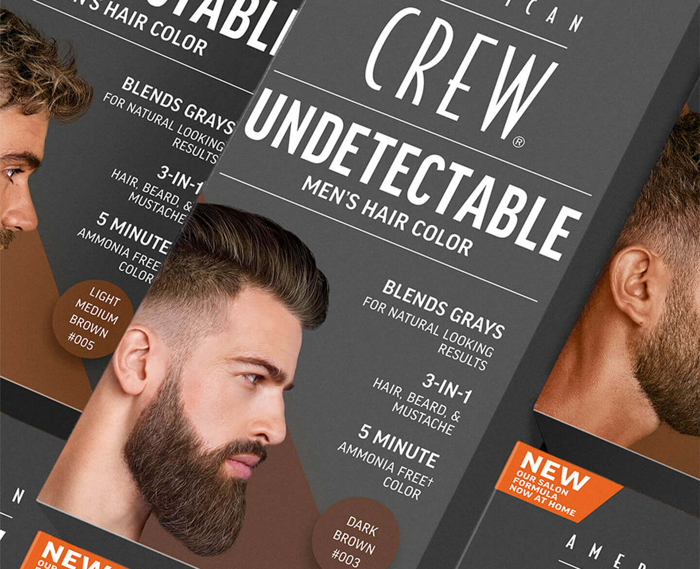 Flat lay featuring package of American Crew Undetectable Hair Color Dark Brown