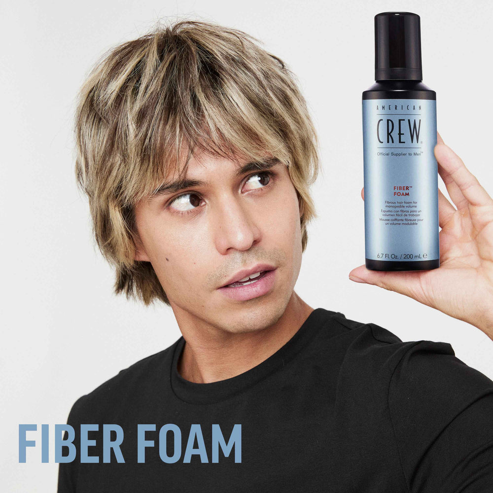 Finished Beauty Image. Junior Manuel Ferreira Calderon holding Fiber Grooming Foam by American Crew