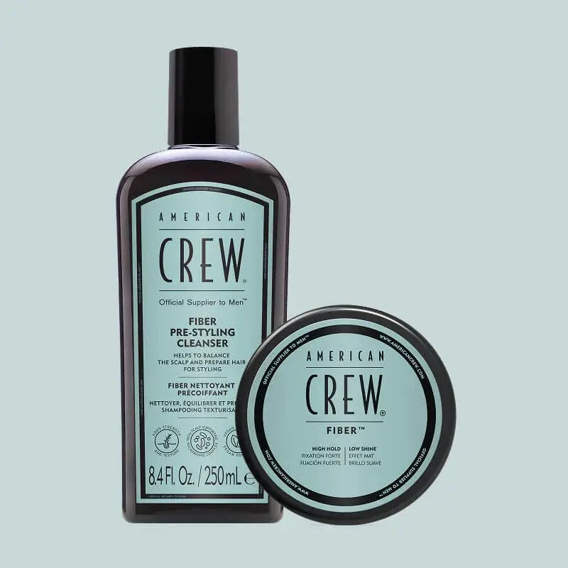 American Crew Fiber Pre-Styling Cleanser with Fiber on Light Blue Background