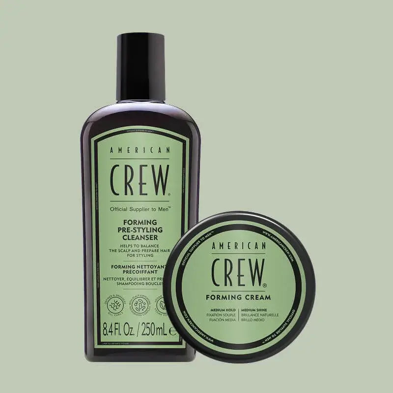 American Crew Forming Pre-Styling Cleanser with Forming Cream on Light Green Background