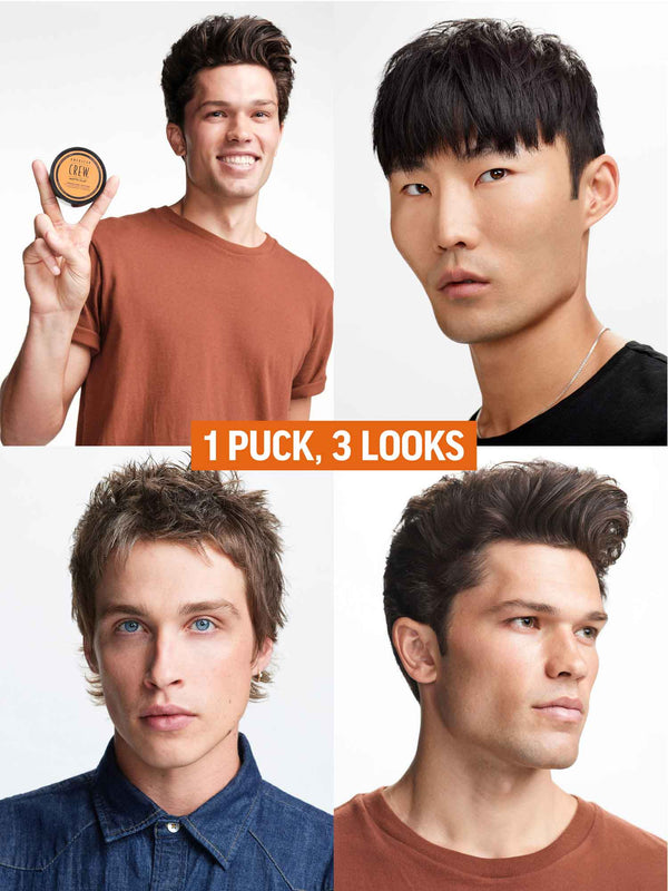Matte Clay styling puck on models. 1 puck, 3 looks