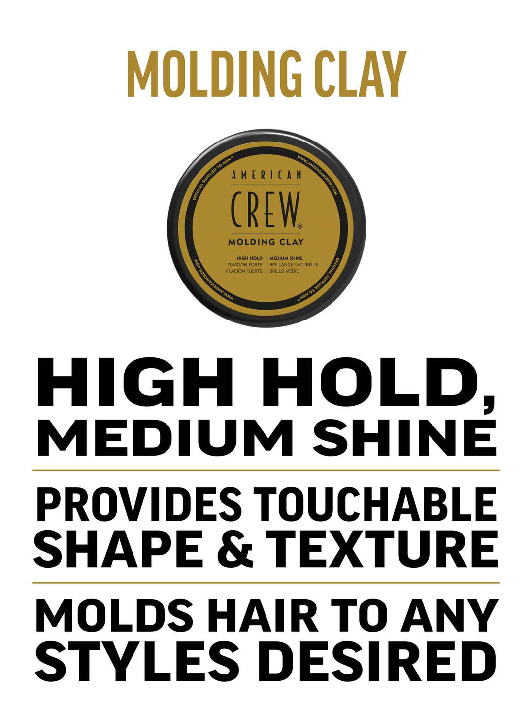 American Crew Molding Clay, High Hold, Medium Shine - 3 oz jar