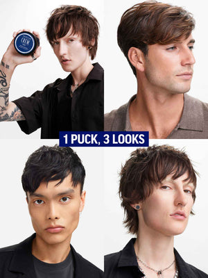 Whip styling puck on models. 1 puck, 3 looks